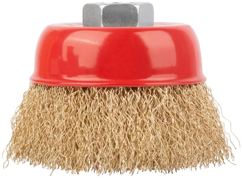 Корщетка чашечная гайка М14 стальная латунированная волнистая проволока 75мм КУРС 39037