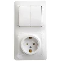 Блок комбинированный GLOSSA розетка защ. шторки с заземл.+ выкл. 2кл. бел. SchE GSL000174