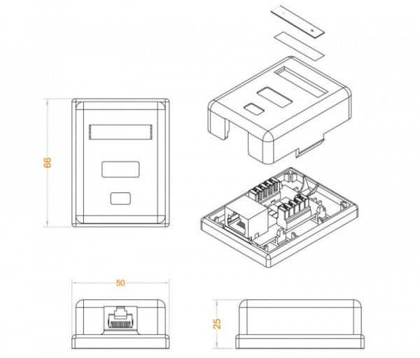 Розетка компьютерная 1-м ОП Dual IDC SB1-1-8P8C-C6-SH-WH RJ45 (8P8C) кат.6 экранир. Hyperline 430236